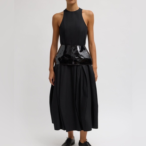 Tibi Compact Eco Poplin Pinched Pleat Dress - Picture 5 of 9